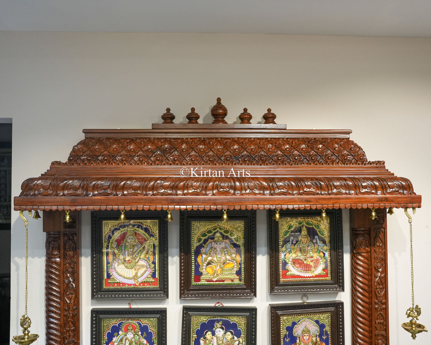 Teakwood Hand-Carved Wall Mandir | 84x60x13 Inches