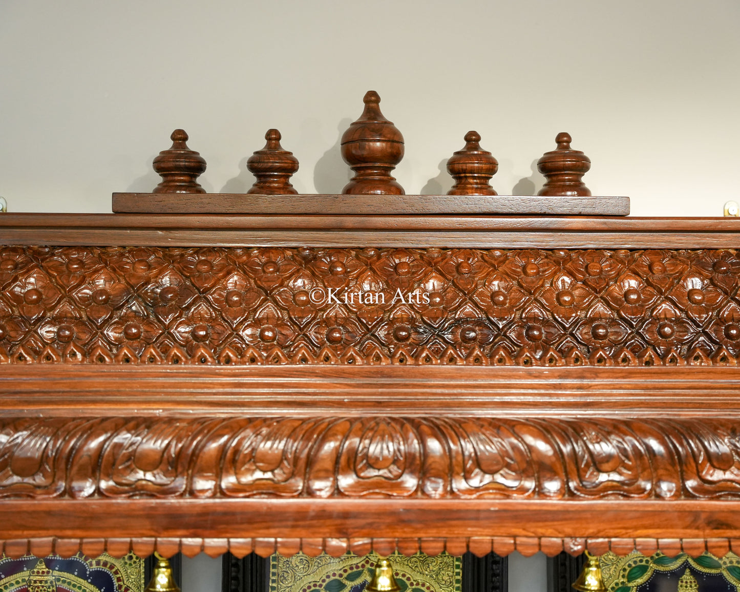 Teakwood Hand-Carved Wall Mandir | 84x60x13 Inches