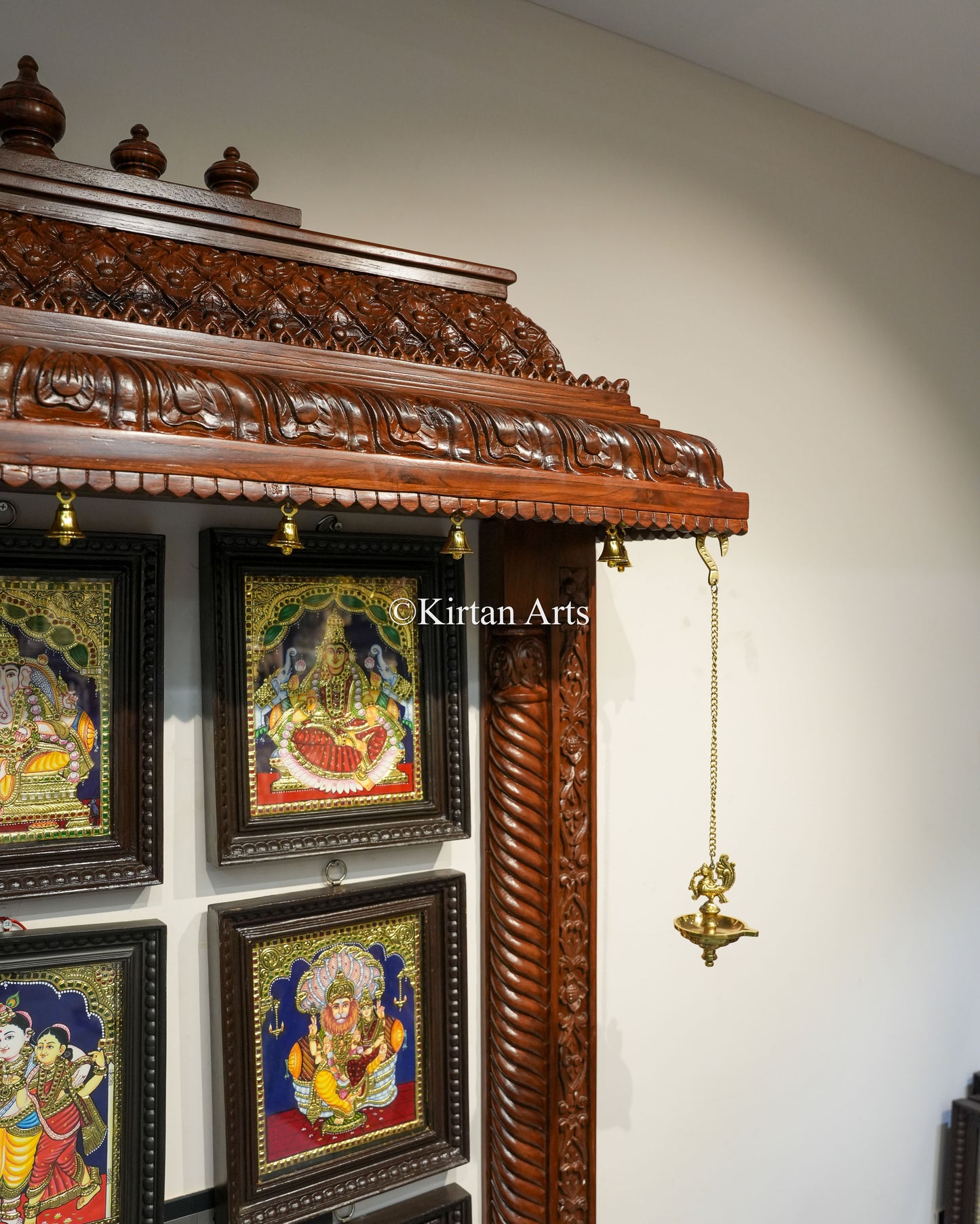 Teakwood Hand-Carved Wall Mandir | 84x60x13 Inches
