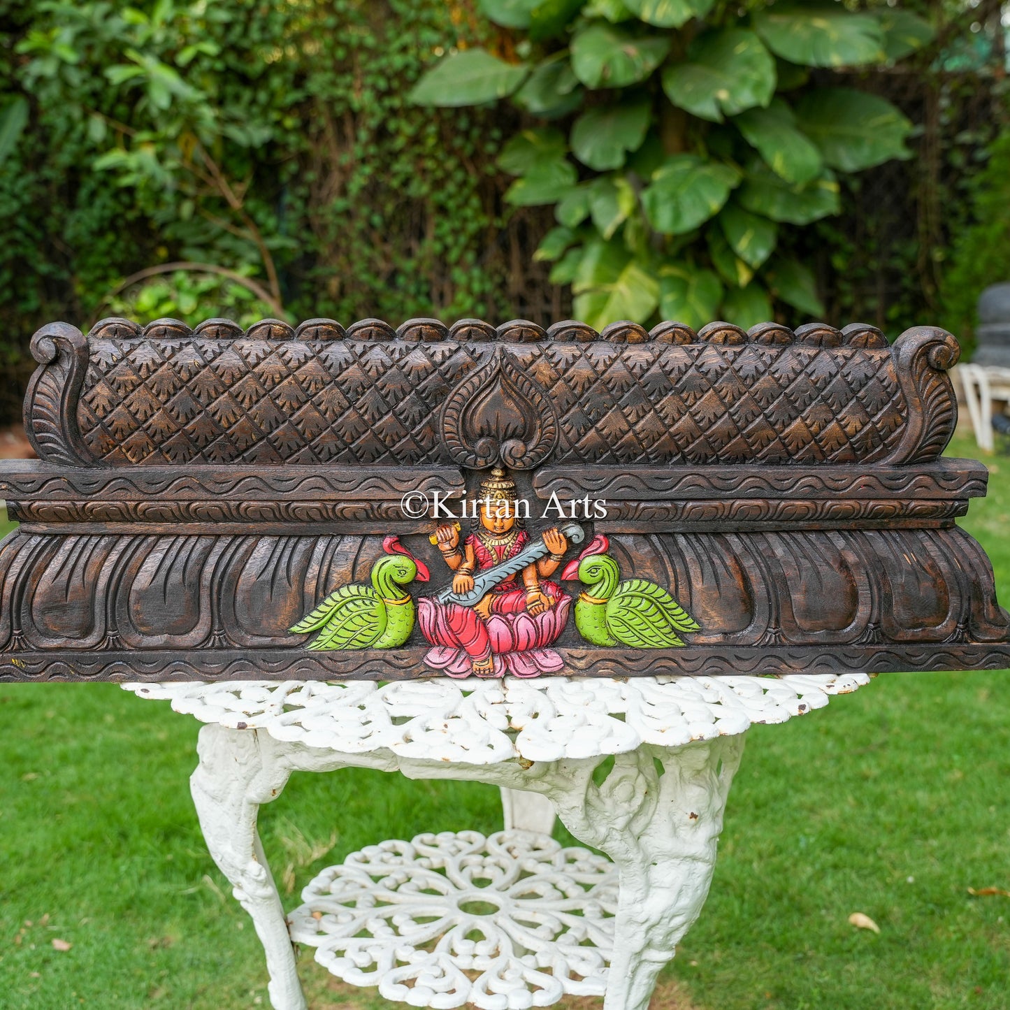36" Hand-Carved Goddess Saraswati Gopuram Panel