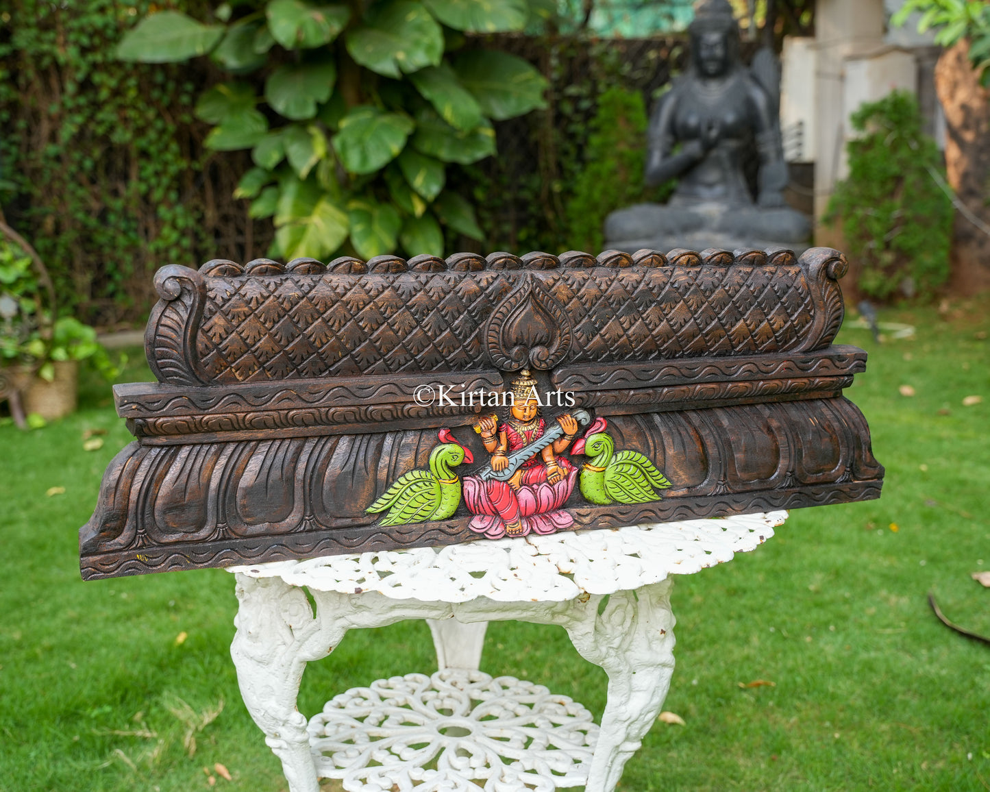 36" Hand-Carved Goddess Saraswati Gopuram Panel