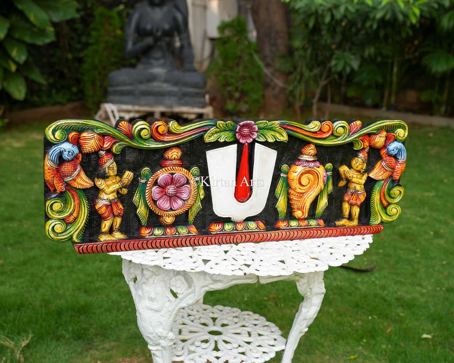 Hand-Carved Shankha Chakra Nama (Tilak) Wooden Panel – Sacred Vaishnavite Wall Art | 36"