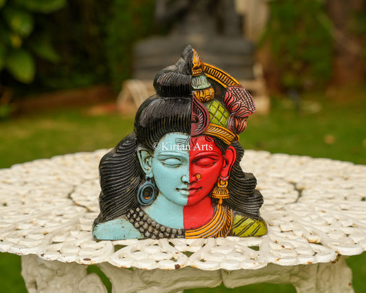 Hand-Carved Ardhanarishvara Relief Sculpture – Shiva & Parvati Divine Union | 10"