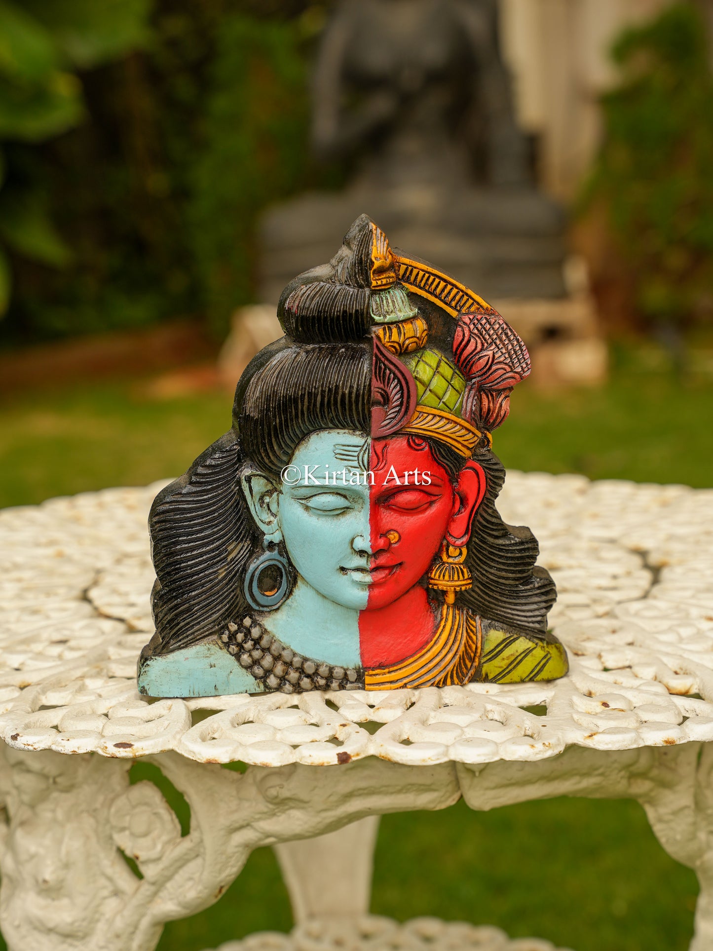 Hand-Carved Ardhanarishvara Relief Sculpture – Shiva & Parvati Divine Union | 10"