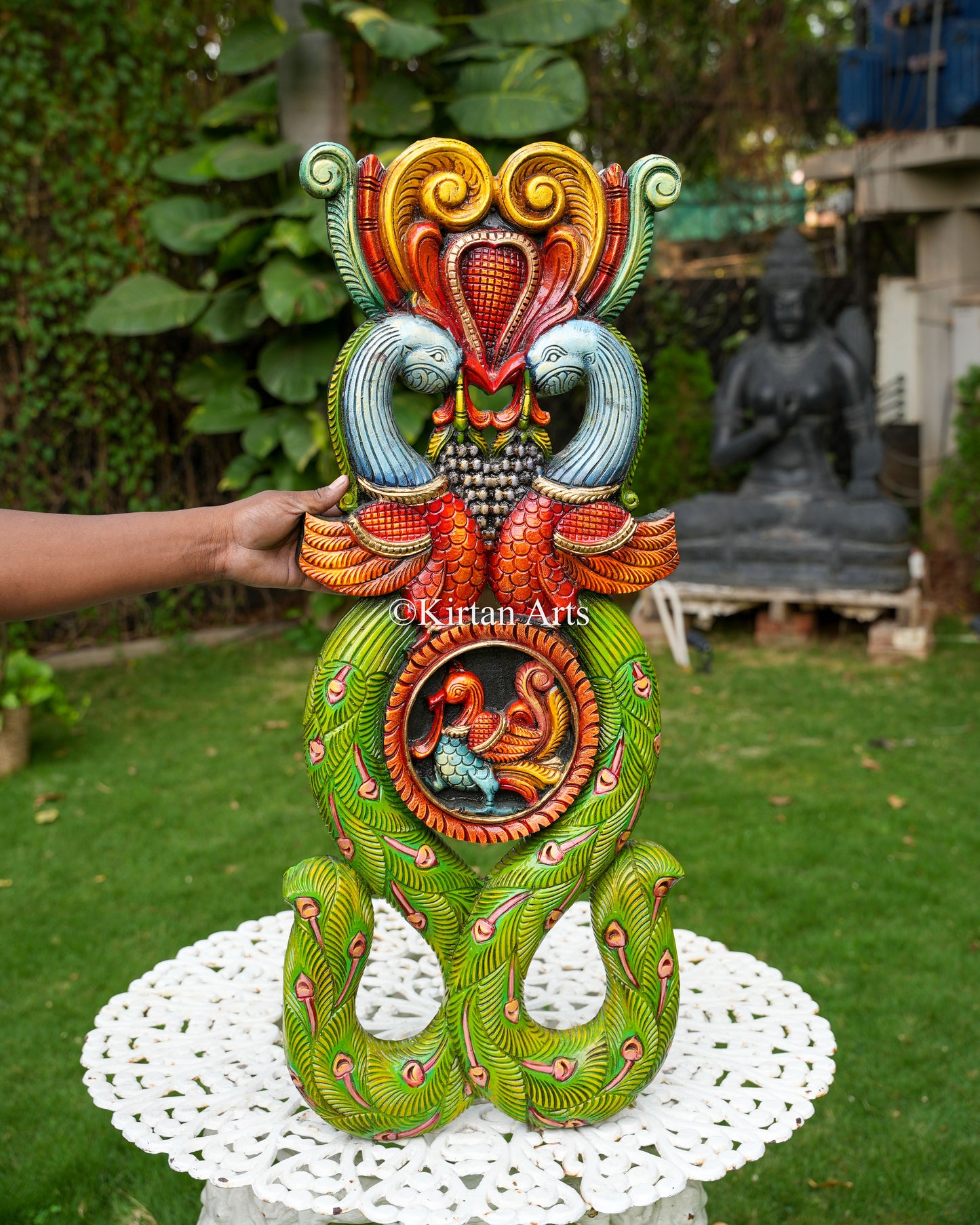 Hand-Carved Dual Peacock Decorative Wall Panel Pair | 36"