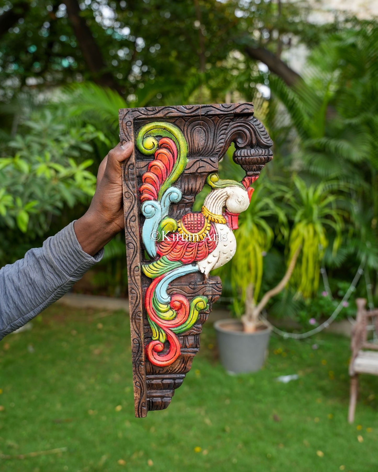 Hand-Carved Architectural Corbels Pair  – Traditional South Indian Parrot Motif Brackets | 18"