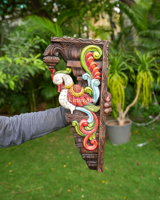 Hand-Carved Architectural Corbels Pair  – Traditional South Indian Parrot Motif Brackets | 18"