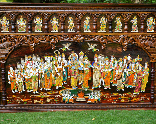 Grand 8ft Rosewood Srinivasa Kalyanam Panel – Hand-Carved Heritage Masterpiece with Dasavatar & Ashtalakshmi