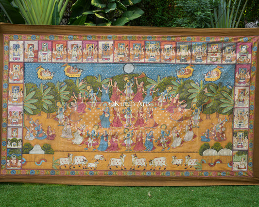 Grand 7ft x 4ft Maha-Rasleela Pichwai – Antique Heritage Finish