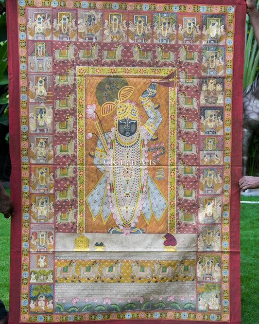Grand 6ft x 4ft Antique-Finish Pichwai – Shrinathji with 24 Seasonal Shringars