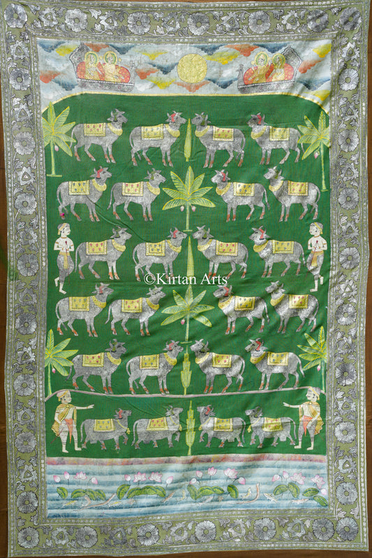 Grand 6ft x 4ft Deccan Antique Pichwai – Original Silver Leaf & Sacred Cow Narrative