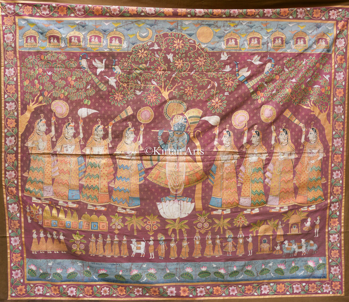 Grand 7ft x 6ft Antique-Finish Pichwai – Krishna Venugopal & The Narrative of Vraj