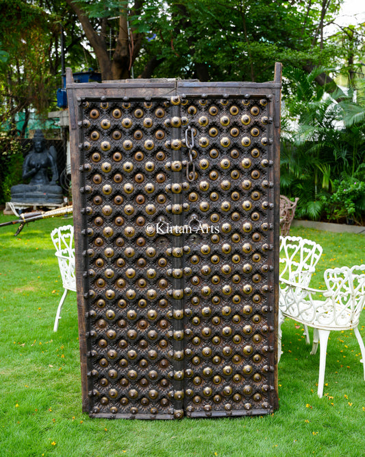 Antique Wooden Wall Panel | Brass Studs | 61"