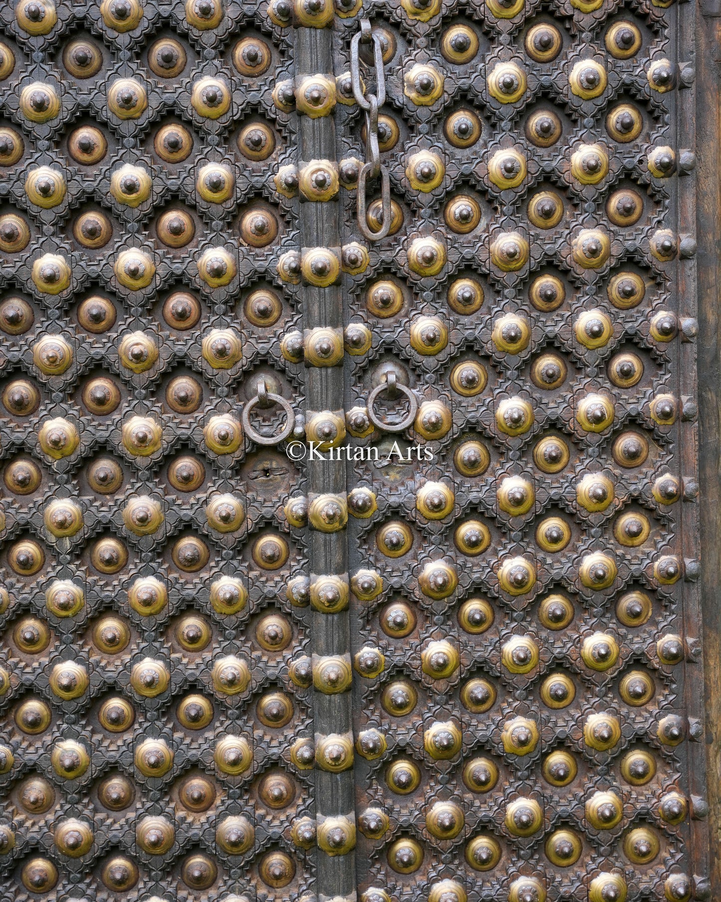 Antique Wooden Wall Panel | Brass Studs | 61"