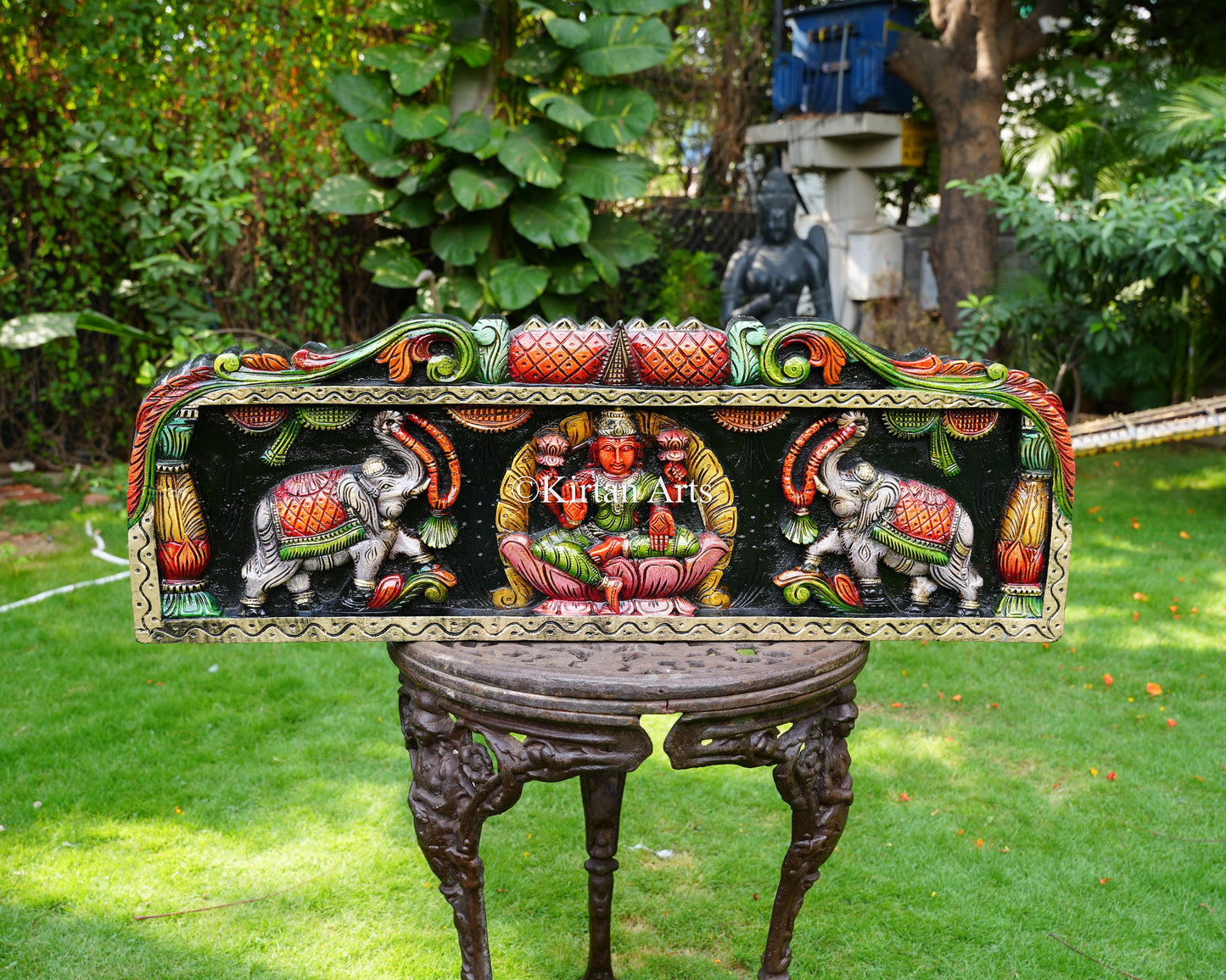 Hand-Carved Wooden Gaja Lakshmi Panel – 42-Inches