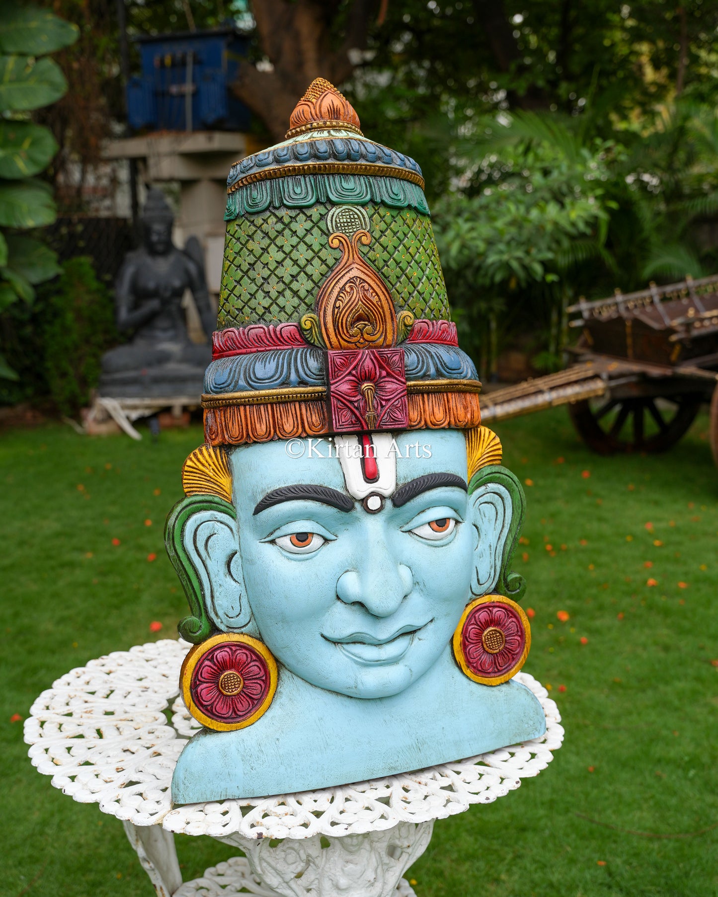 Large Hand-Carved Wood Lord Venkateswara Face Panel – 36-Inch Traditional South Indian Balaji Mukhalingam Wall Art