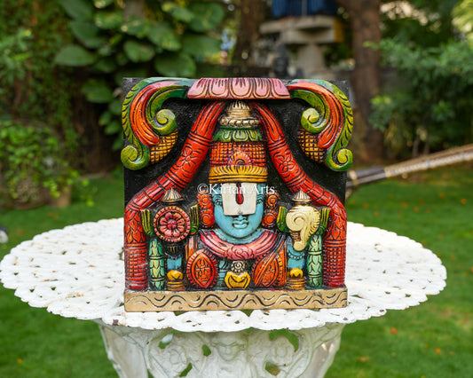 Hand-Carved Solid Wood Lord Venkateswara Panel – 12"x12"