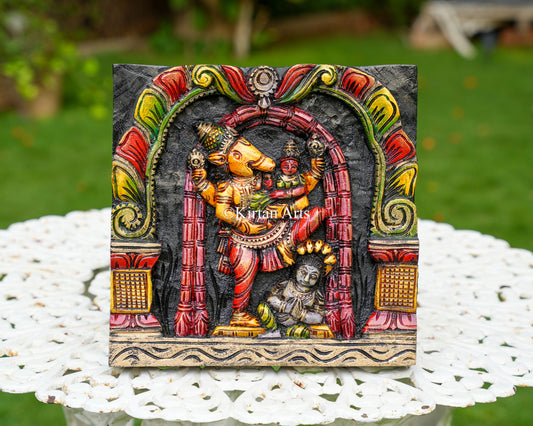 Hand-Carved Solid Wood Lord Varaha Panel – 12-Inch Traditional Bhuvaraha Polychrome Wall Art Plaque