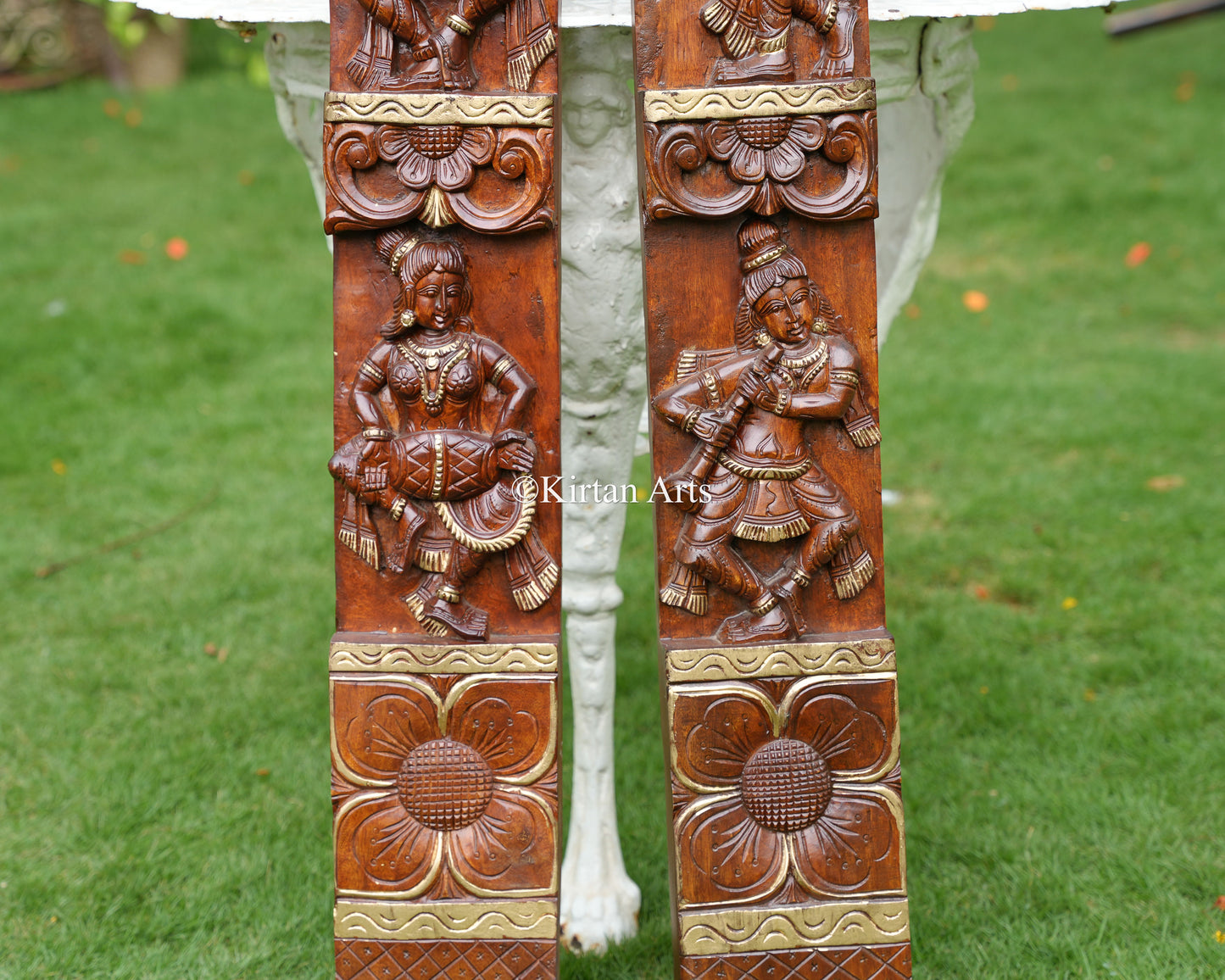 Hand-Carved Solid Wood Dancing Forms Vertical Panels – 72x6 Inch Traditional Classical Dancer & Musician Polychrome Doorway Border (Pair)