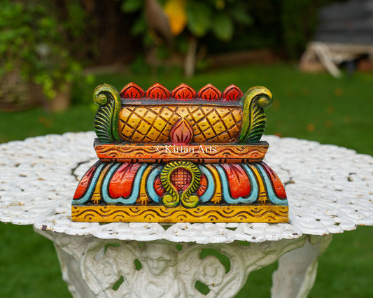 Hand-Carved Solid Wood Gopuram Wall Art – 12-Inch Traditional South Indian Temple Ridge Polychrome Plaque