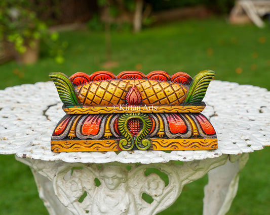 Hand-Carved Solid Wood Gopuram Wall Art – 12-Inch Traditional South Indian Temple Ridge Polychrome Plaque