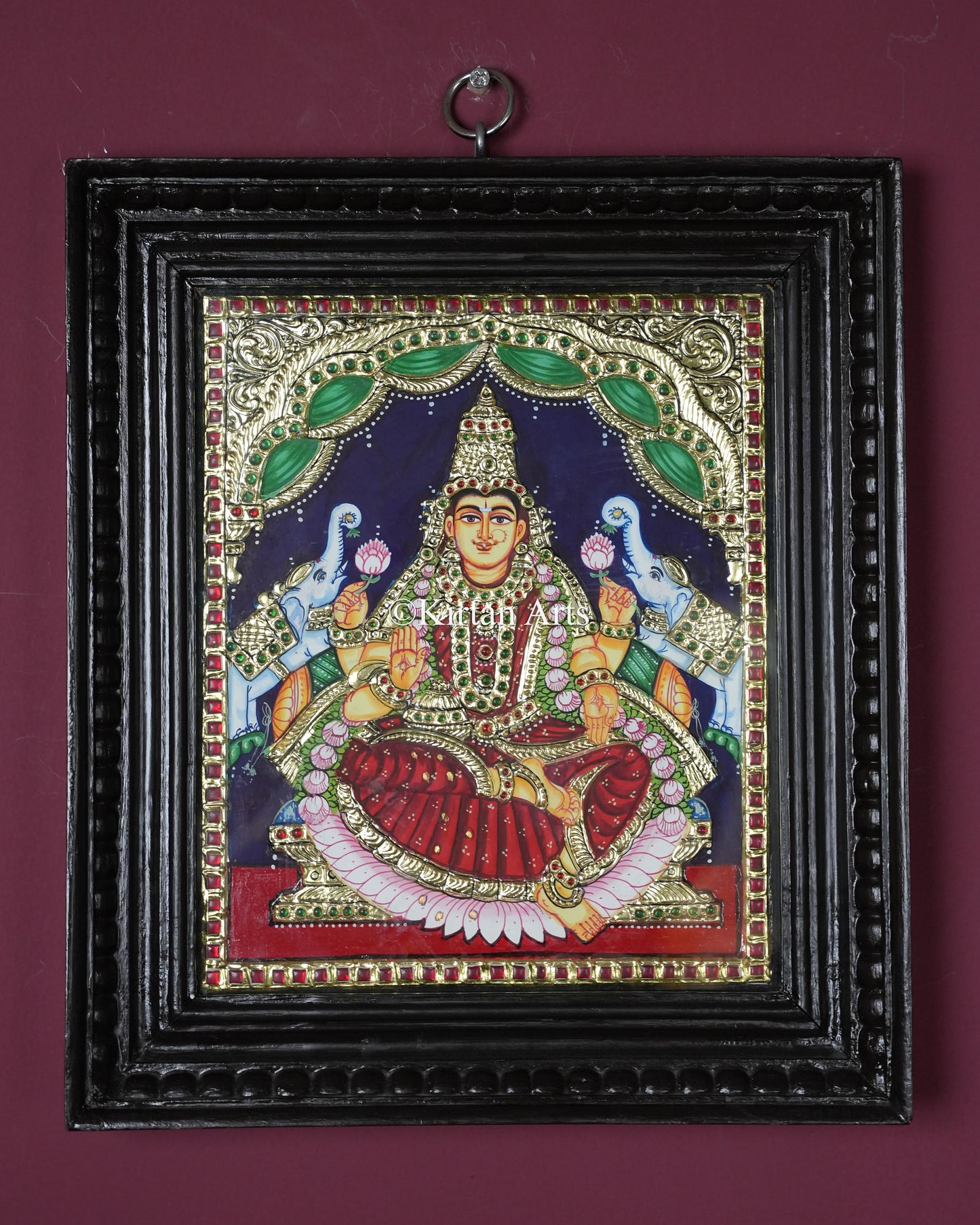 Divine Goddess Gajalakshmi Tanjore Painting – 12x10 Inch Traditional Gold Foil Wall Art (15x13 Inches with Frame)