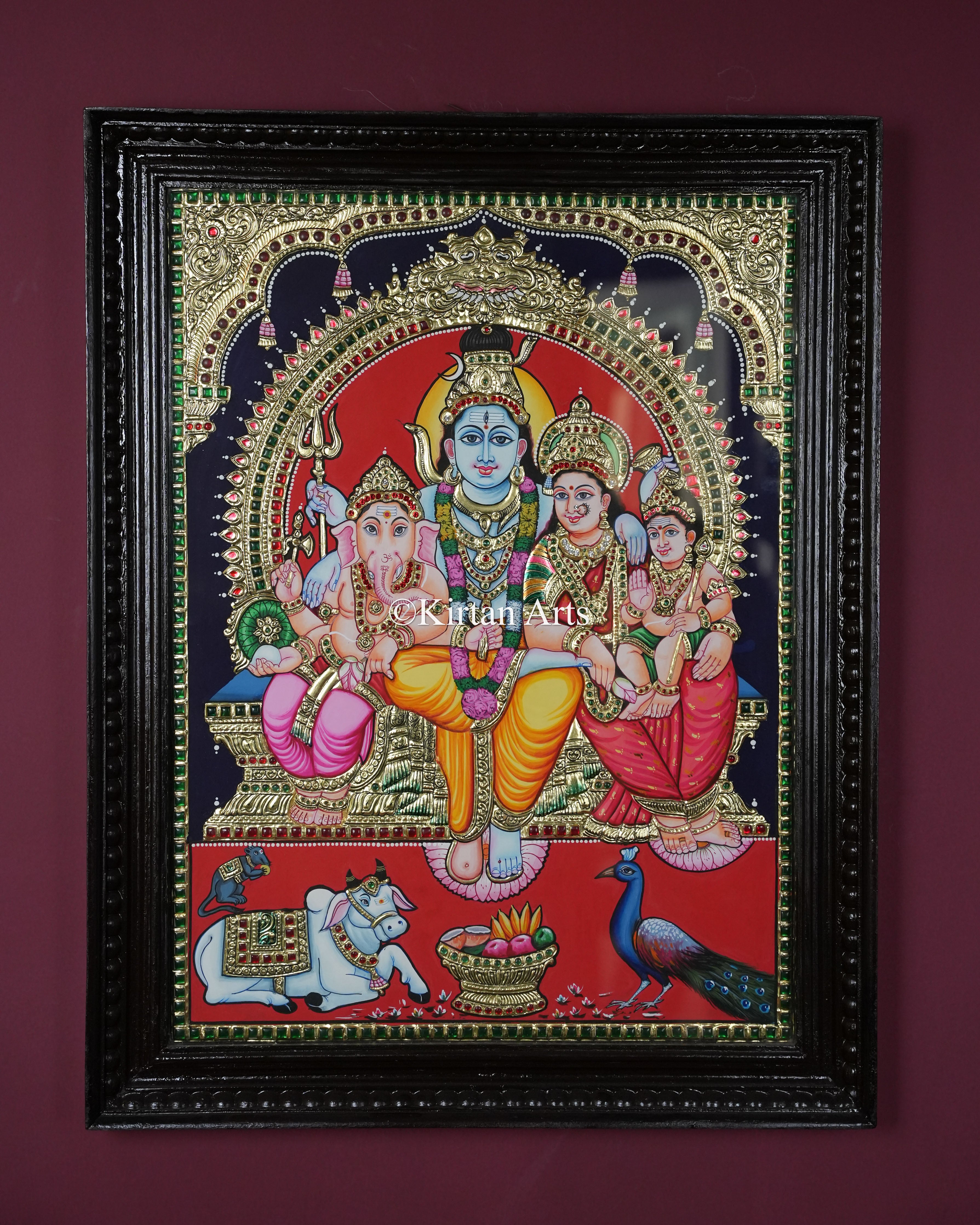 Divine Shiva Parivar Tanjore Painting – Large 24x18 Inch