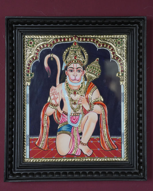 Divine Lord Hanuman Tanjore Painting – 12x10 Inch Traditional Gold Foil Wall Art (15x13 Inches with Frame)