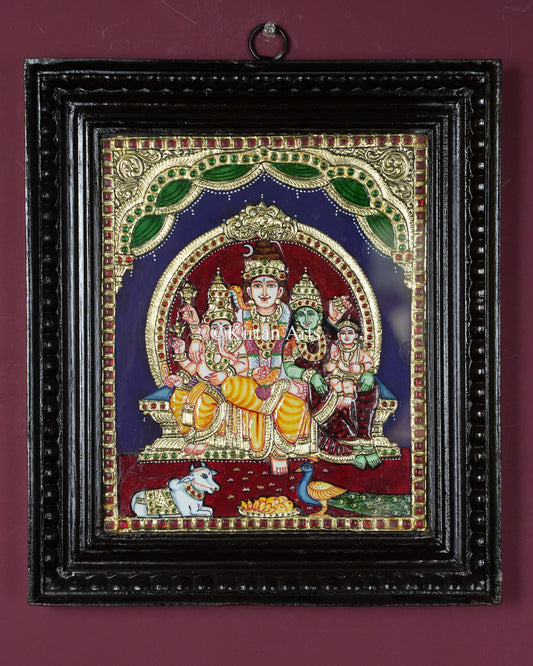 Divine Shiva Parivar Tanjore Painting – 12x10 Inch Traditional Gold Foil Wall Art (15x13 Inches with Frame)