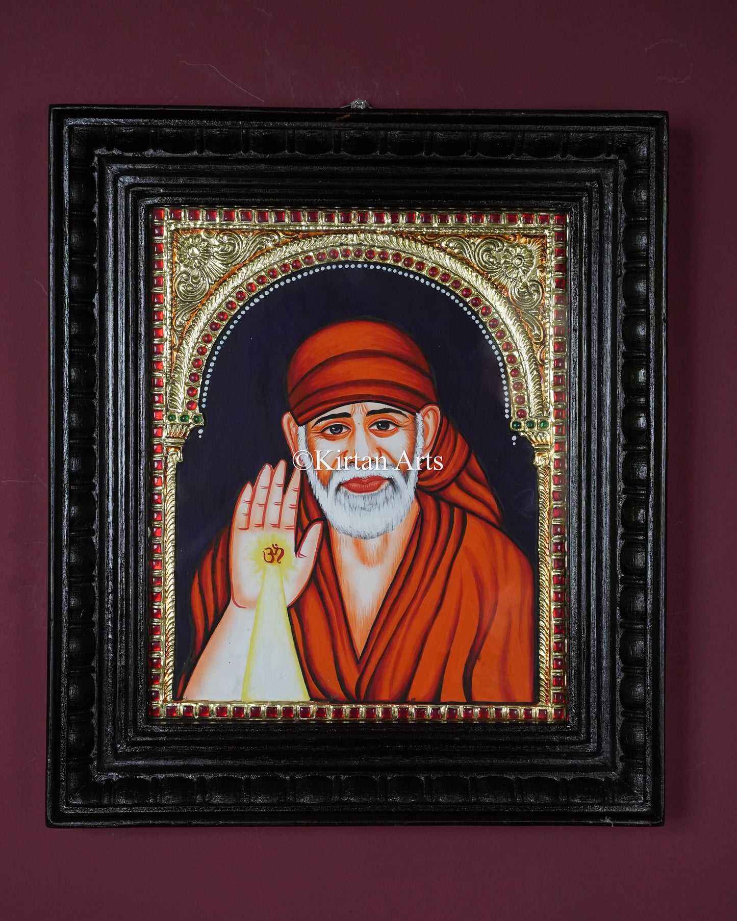 Divine Shirdi Sai Baba Tanjore Painting – 12x10 Inch Traditional Gold Foil Wall Art (15x13 Inches with Frame)