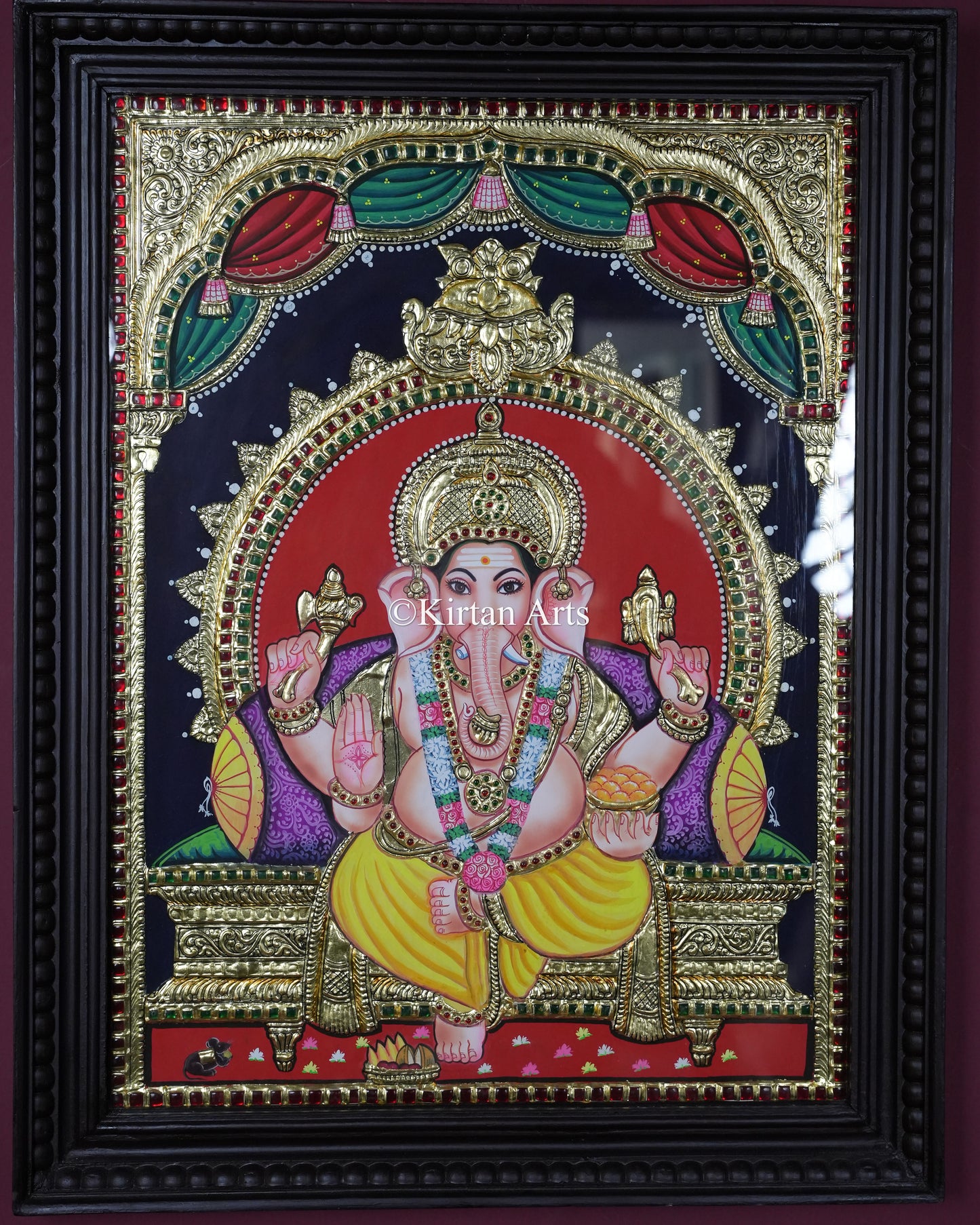 Divine Ganesha Tanjore Painting – Large 24x18 Inch Traditional Gold Foil Wall Art (27x21 Inches with Frame)