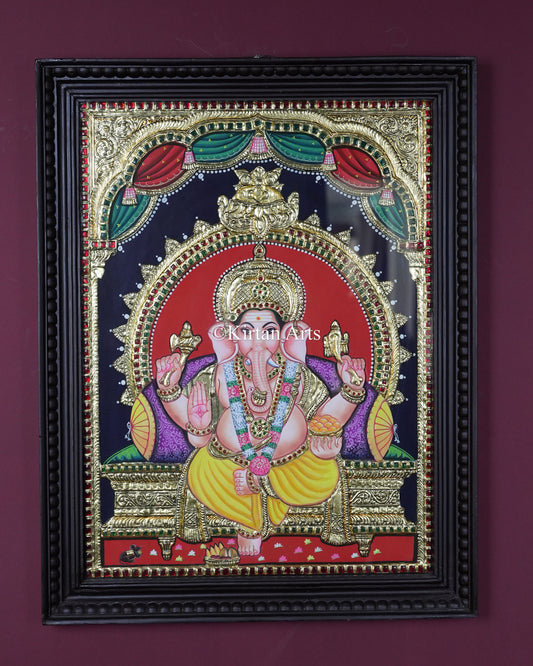 Divine Ganesha Tanjore Painting – Large 24x18 Inch Traditional Gold Foil Wall Art (27x21 Inches with Frame)