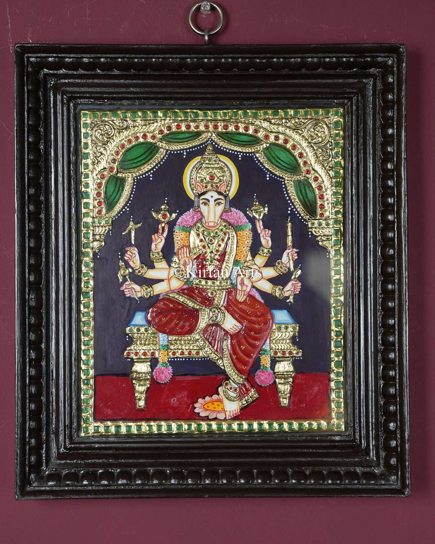 Divine Goddess Varahi Tanjore Painting – 12x10 Inch Traditional Gold Foil Wall Art (15x13 Inches with Frame)
