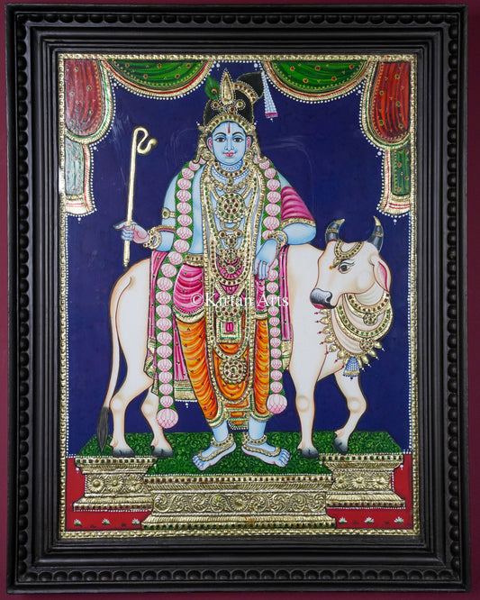 Divine Mannargudi Rajagopalaswamy Tanjore Painting – 24x18 Inch Traditional Gold Foil Wall Art (27x21 Inches with Frame)