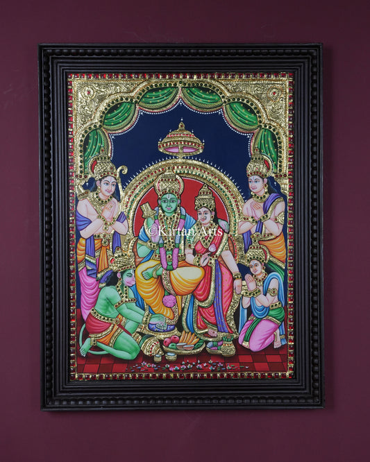 Divine Sri Ram Darbar Tanjore Painting – 24x18 Inch Traditional Gold Foil Wall Art (27x21 Inches with Frame)