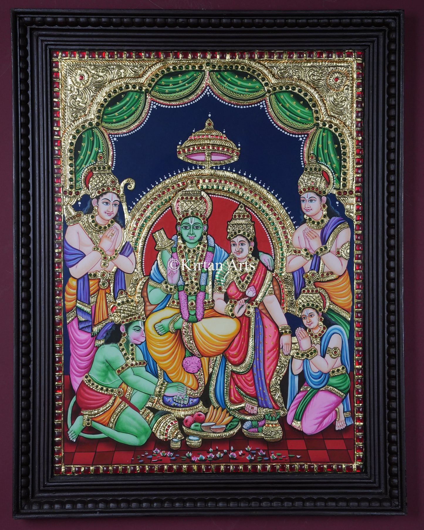 Divine Sri Ram Darbar Tanjore Painting – 24x18 Inch Traditional Gold Foil Wall Art (27x21 Inches with Frame)