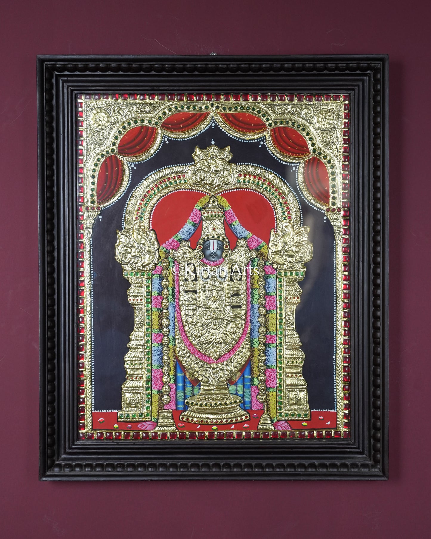 Divine Lord Venkateswara Balaji Tanjore Painting – 20x16 Inch Traditional Gold Foil Wall Art (23x19 Inches with Frame)