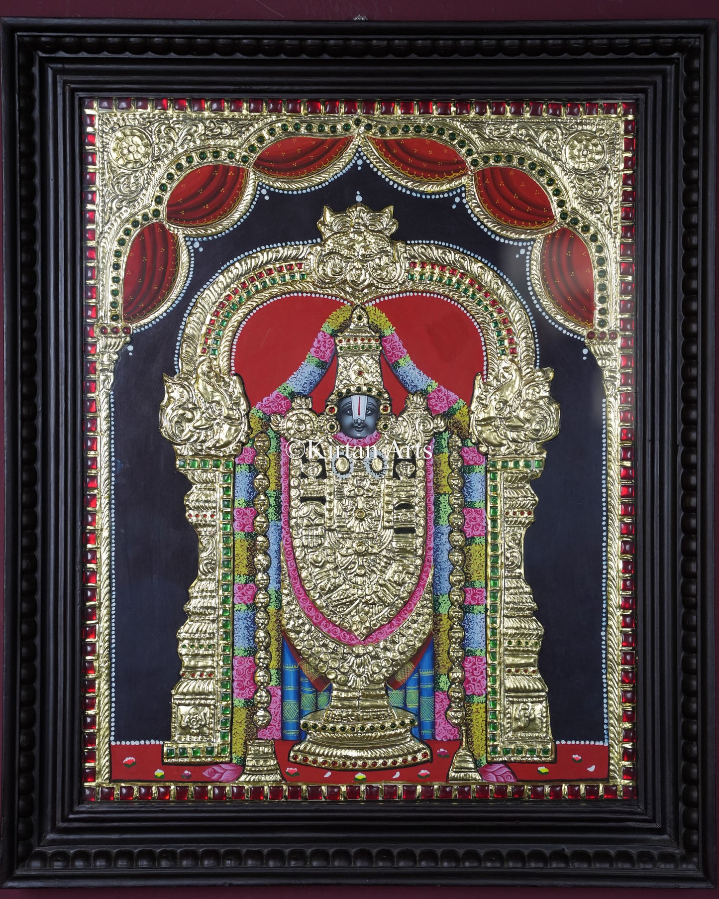 Divine Lord Venkateswara Balaji Tanjore Painting – 20x16 Inch Traditional Gold Foil Wall Art (23x19 Inches with Frame)