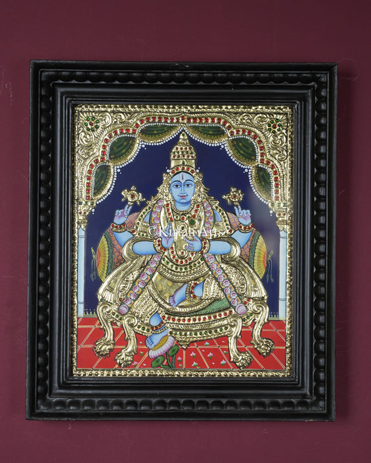 Divine Lord Vishnu Tanjore Painting – 12x10 Inch Traditional Gold Foil Wall Art (15x13 Inches with Frame)