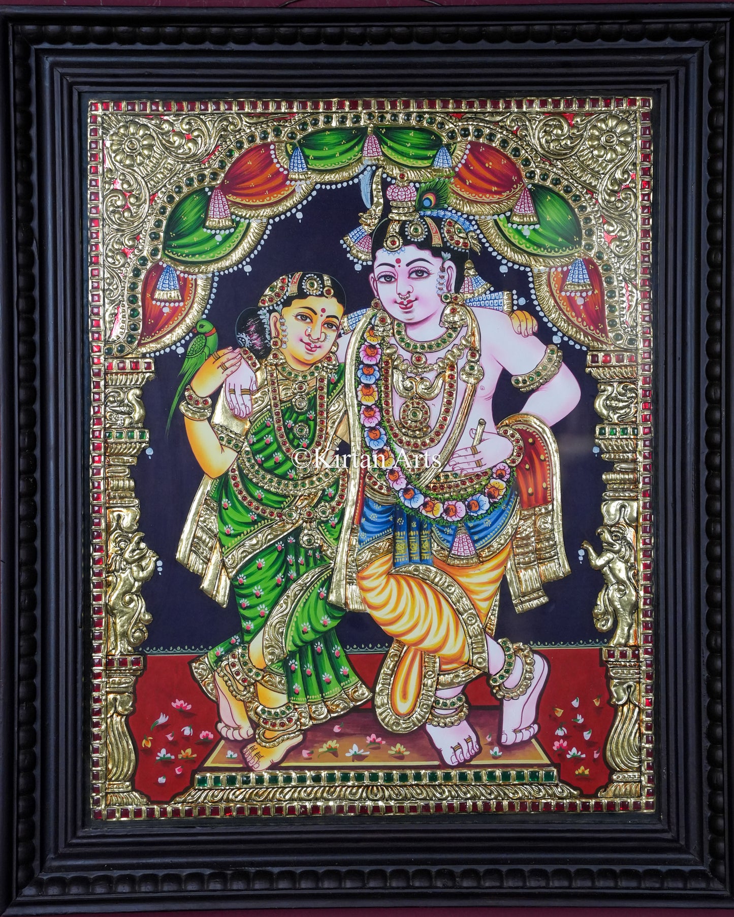 Divine Radha Krishna Tanjore Painting – 20x16 Inch Traditional Gold Foil Wall Art (23x19 Inches with Frame)