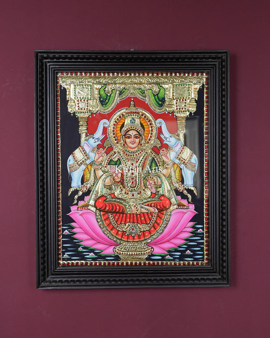 Divine Gaja Lakshmi Tanjore Painting – 20x16 Inch Traditional Gold Foil Wall Art