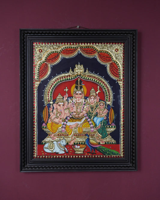 Divine Shiva Parivar Tanjore Painting | 20x16 Inch Traditional Gold Foil Wall Art |
