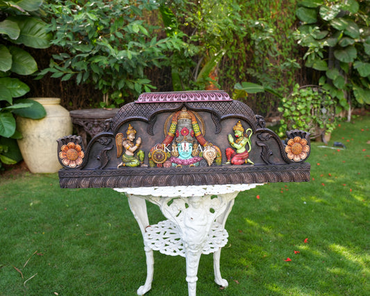 36x14 Inch Tirupati Balaji Wall Panel with Hand-Painted Watercolor Finish, Garuda, and Hanuman