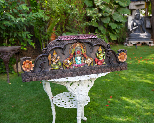 36x14 Inch Tirupati Balaji Wall Panel with Hand-Painted Watercolor Finish, Garuda, and Hanuman