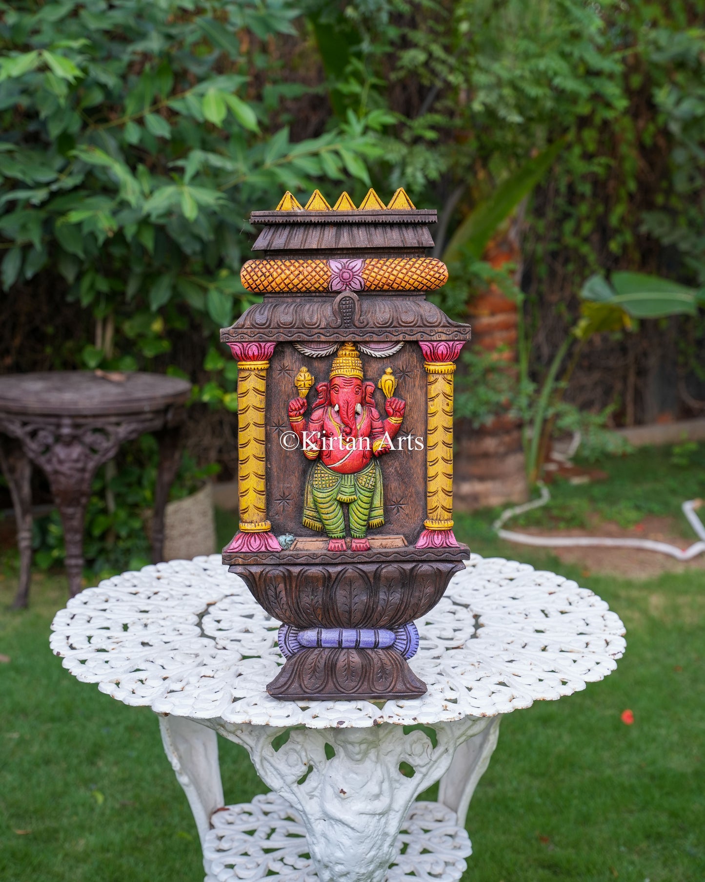 24" Hand-Carved Wooden Lord Ganesha Jharokha Panel | Vibrant Red