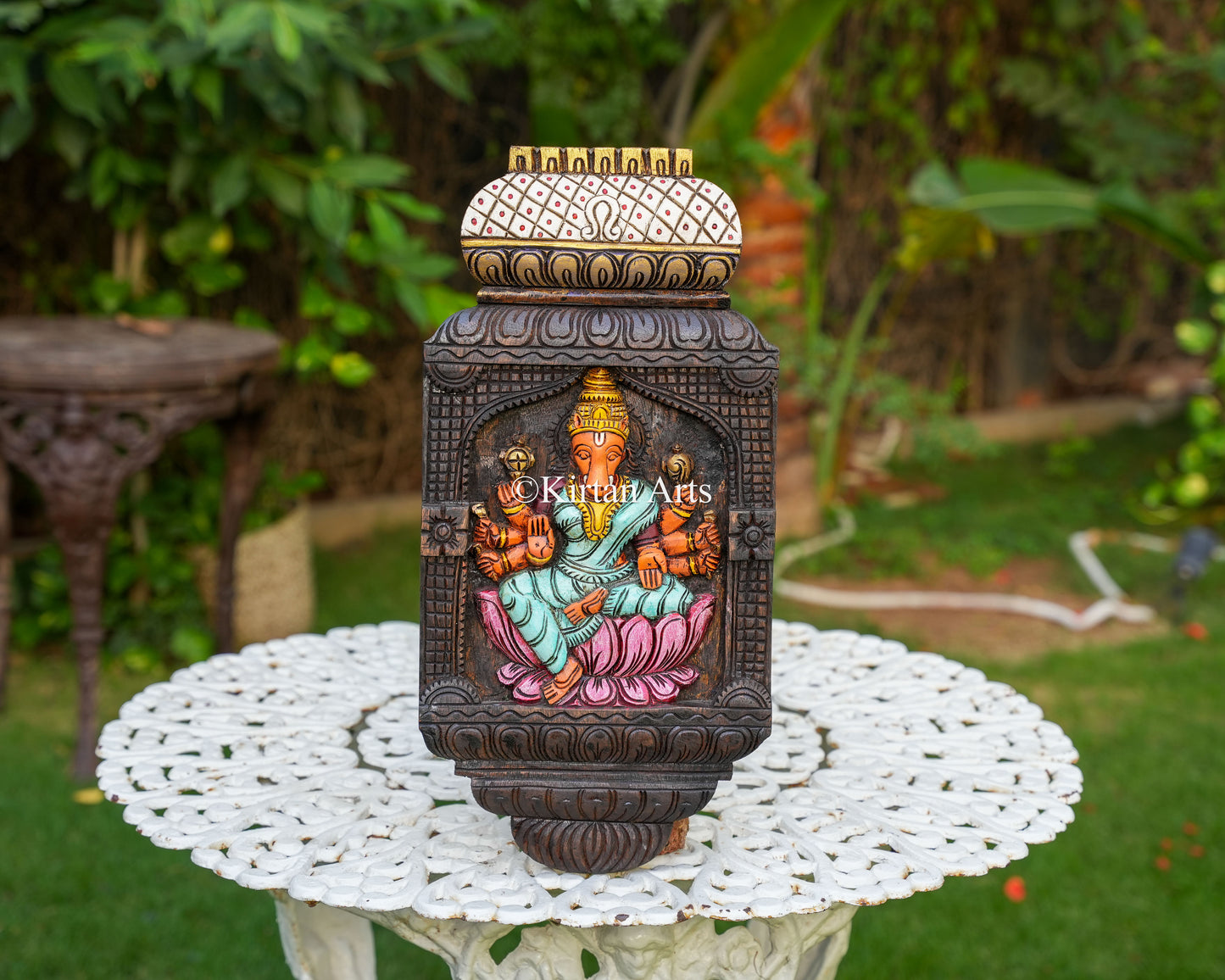 20" Hand-Carved Wooden Goddess Varahi Jharokha Panel (Watercolor Edition)