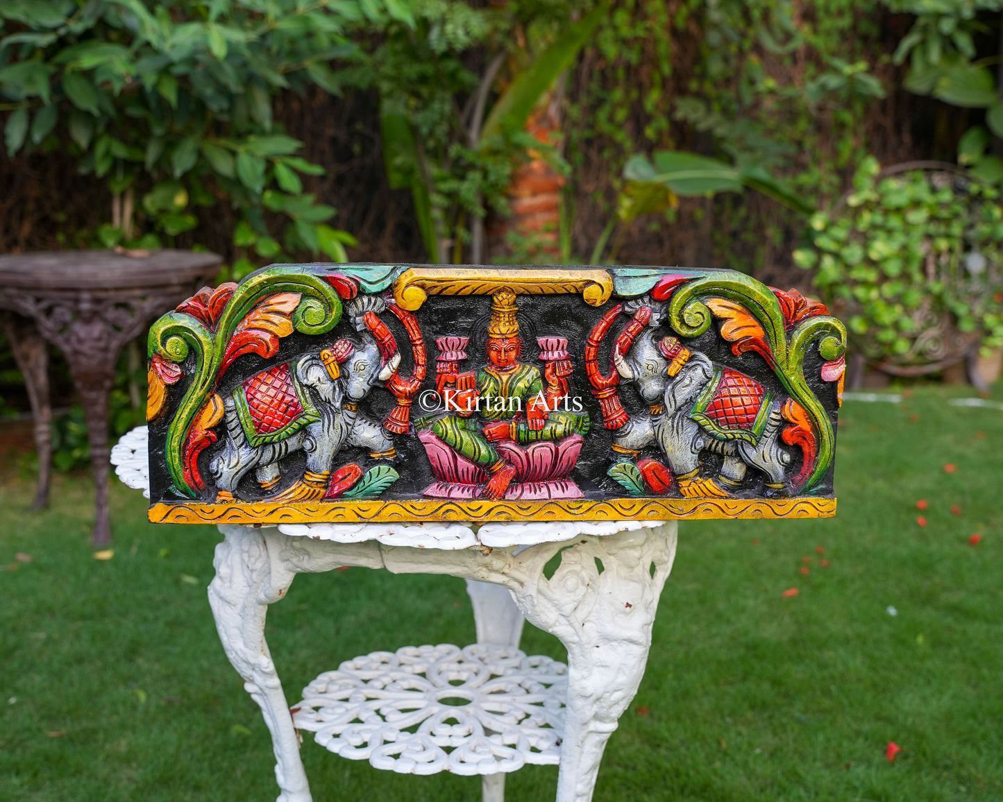 27x10 Inch Wooden South Indian Gaja Lakshmi Panel
