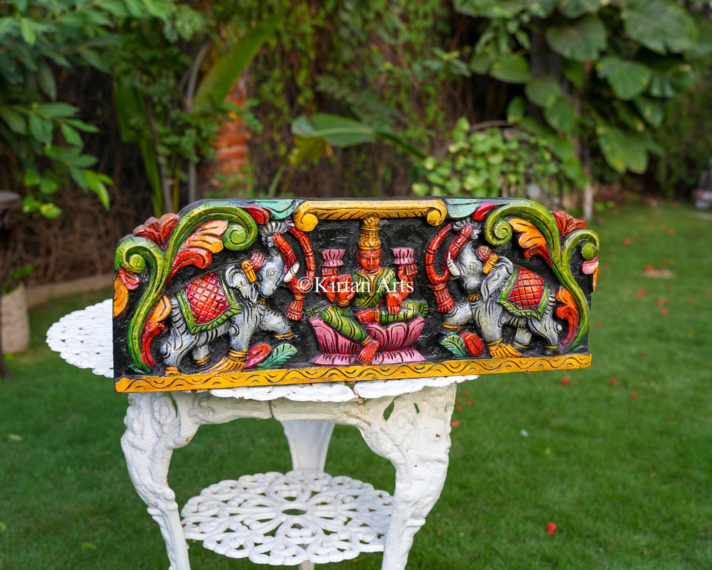 27x10 Inch Wooden South Indian Gaja Lakshmi Panel