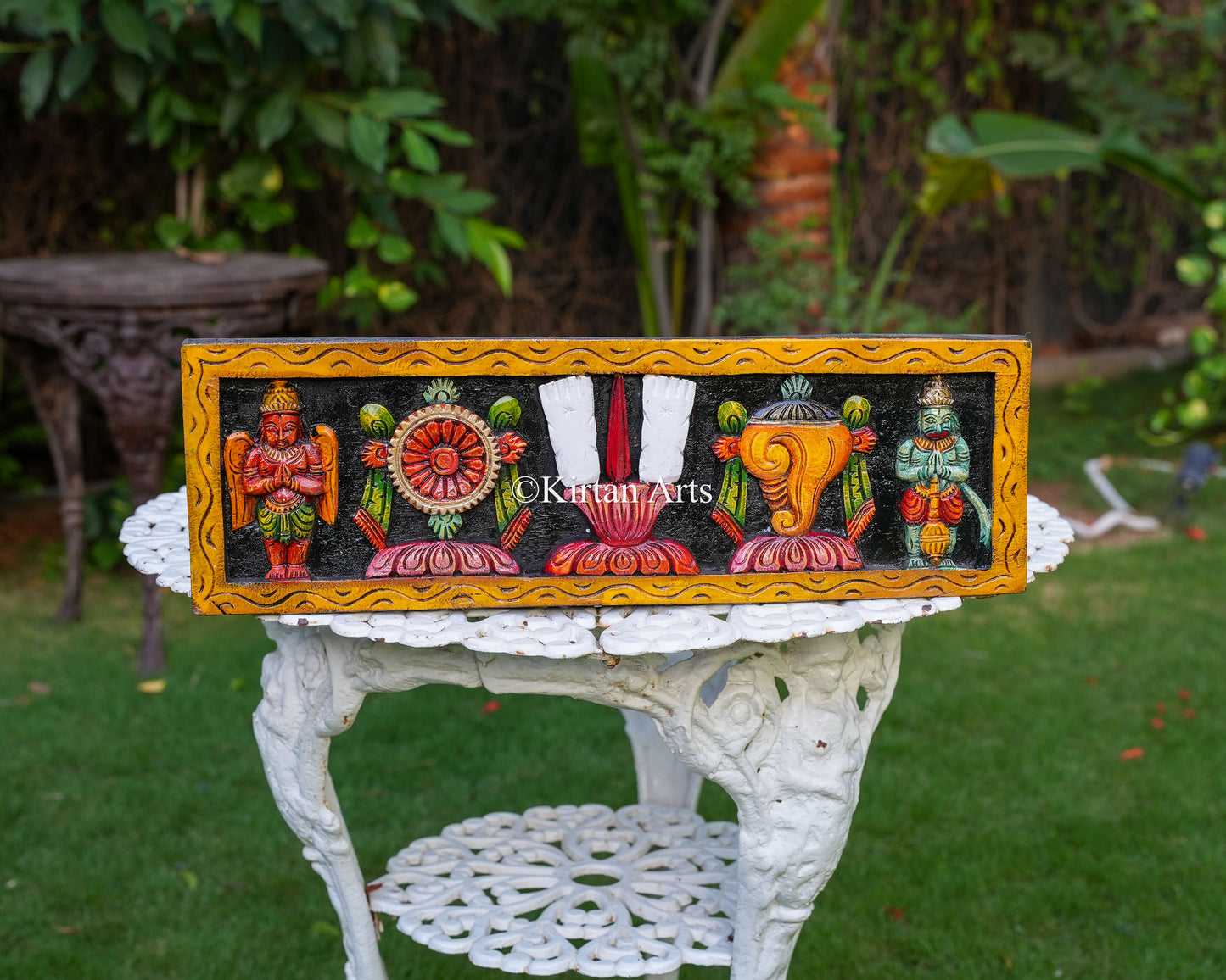 24x8 Inch Ornate Hand-Carved Wooden Tirupati Namam Header Panel