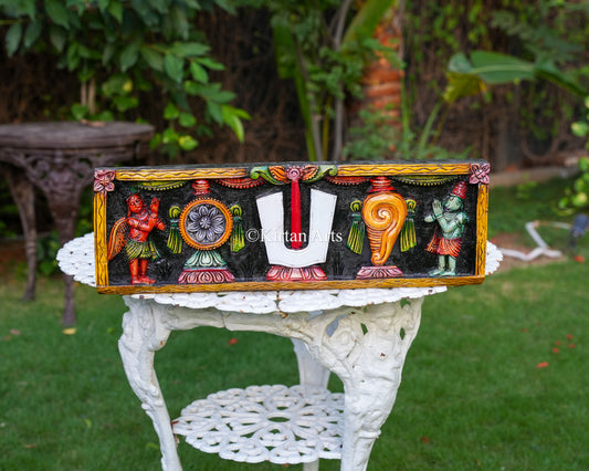 24x8 Inch Ornate Hand-Carved Wooden Tirupati Namam Header Panel